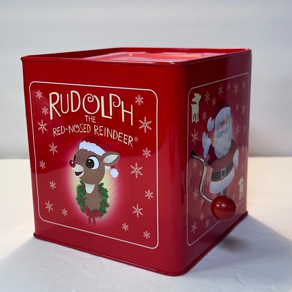 Rudolph the Red Nosed Reindeer Jack In The Box Turn Crank Musical Toy Gemmy 2015